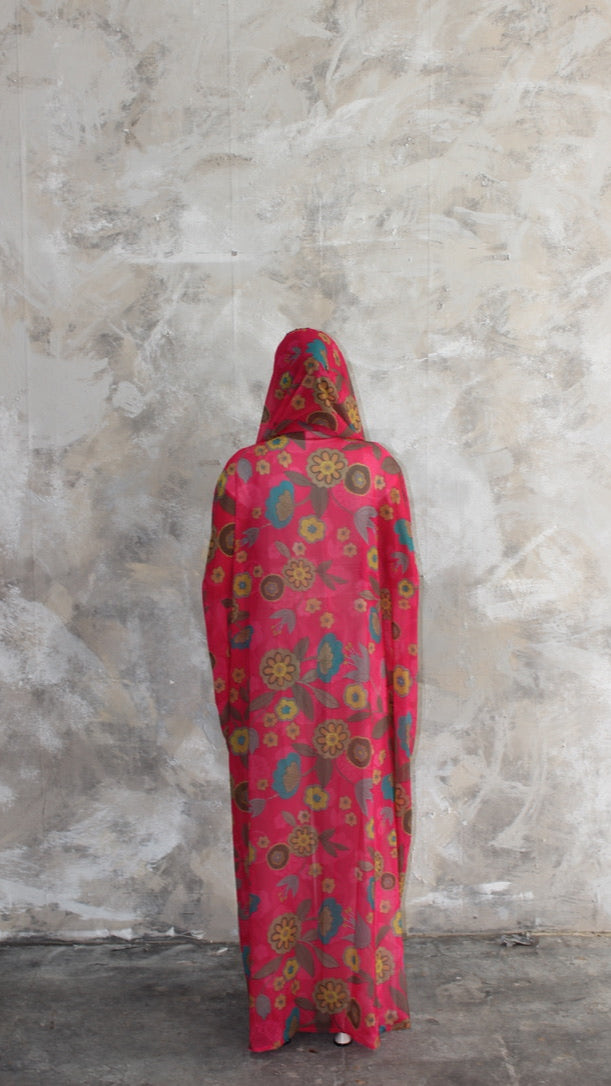Sommer Retro Pink Printed Kimono and Scarf Set