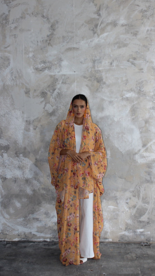 Sommer Orange Sun Printed Kimono and Scarf Set