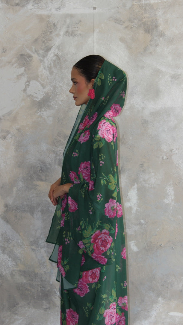 Sommer Emerald Printed Kimono and Scarf Set