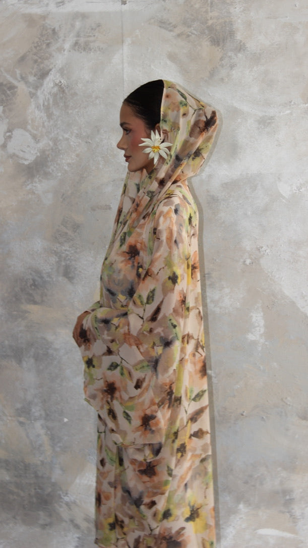 Sommer Sepia Printed Kimono and Scarf Set