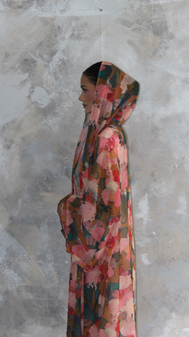 Sommer Pink Patchwork Printed Kimono and Scarf Set