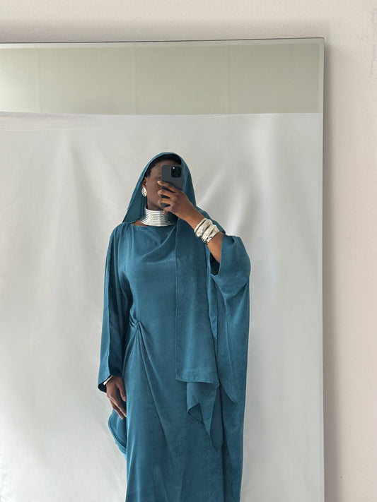 Hanifa Abaya & Scarf Set in Turquoise Blue