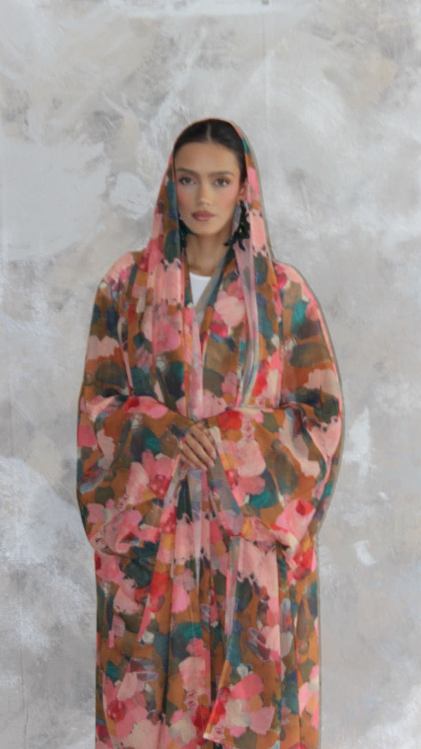 Sommer Pink Patchwork Printed Kimono and Scarf Set