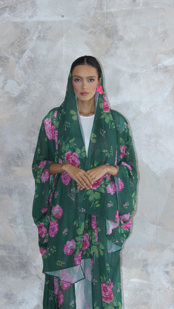Sommer Emerald Printed Kimono and Scarf Set