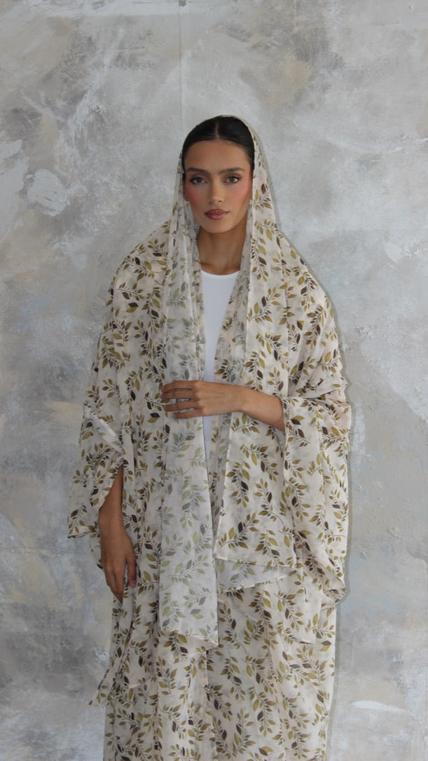 Sommer Olive Branch Printed Kimono and Scarf Set