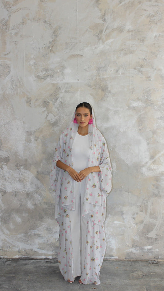 Sommer Rose Printed Kimono and Scarf Set