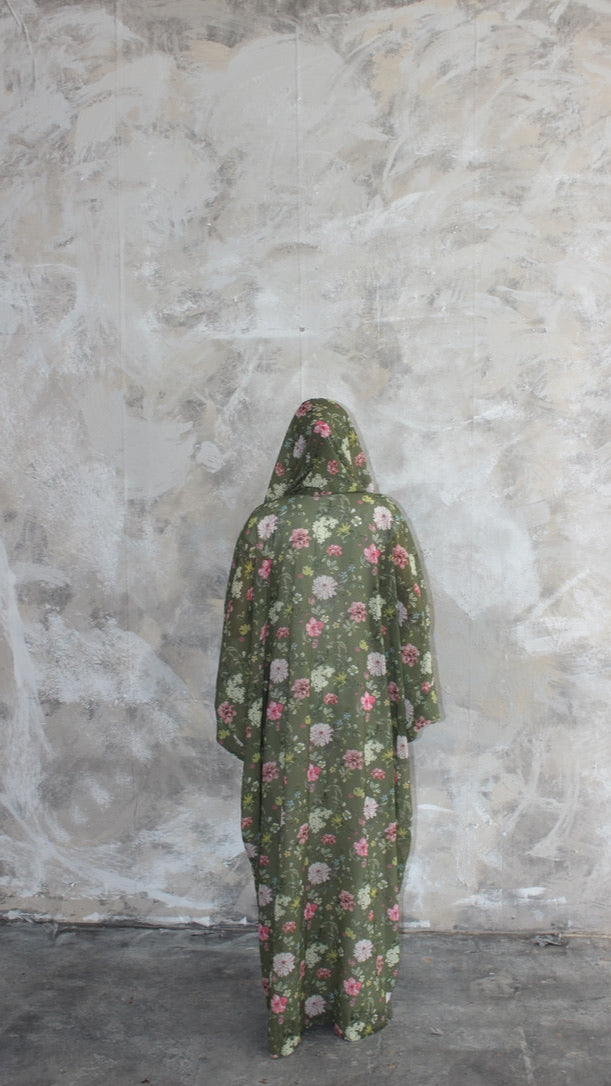Sommer Khaki Floral Print Kimono and Scarf Set