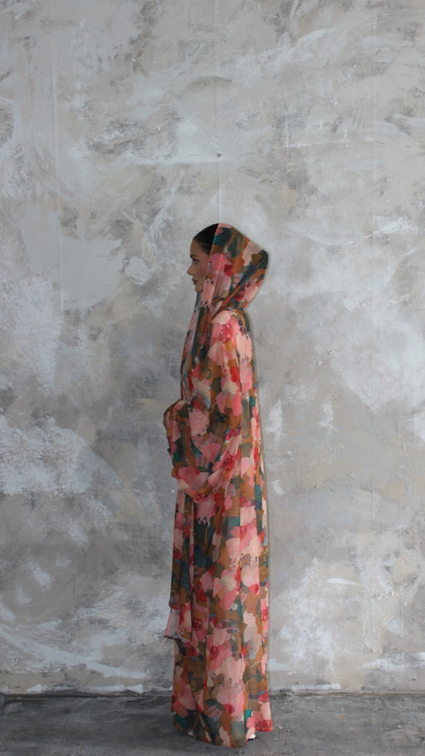Sommer Pink Patchwork Printed Kimono and Scarf Set