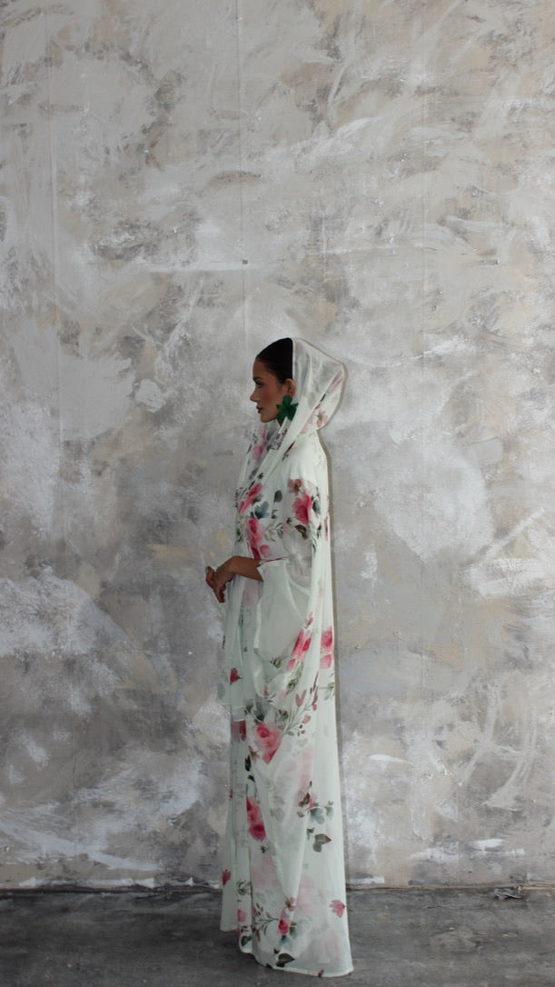Sommer Mint Printed Kimono and Scarf Set