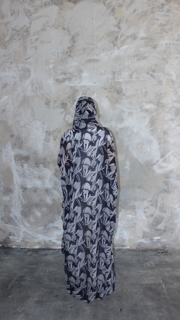 Sommer Dark Blue Print Kimono and Scarf Set