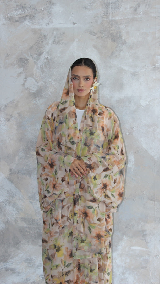 Sommer Sepia Printed Kimono and Scarf Set