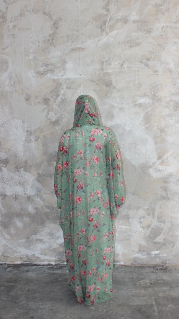 Sommer Matcha Printed Kimono and Scarf Set