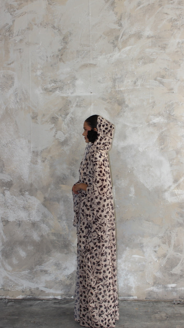 Sommer Black and Nude Print Kimono and Scarf Set