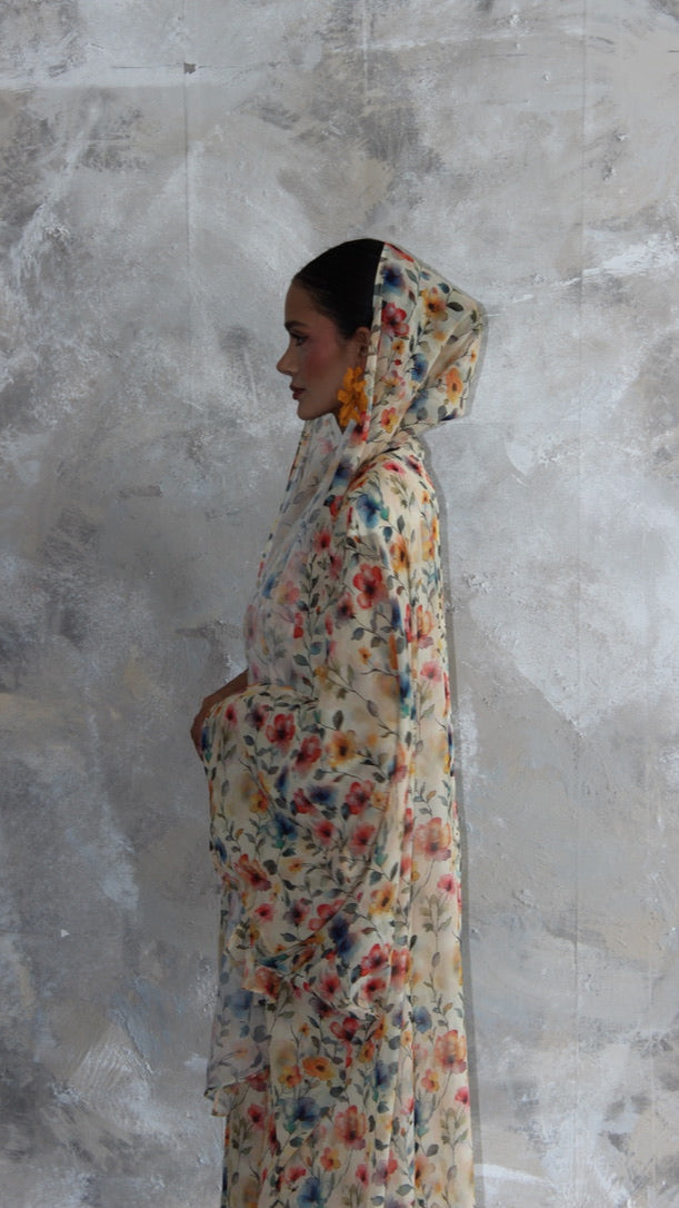 Sommer Sunflower Printed Kimono and Scarf Set