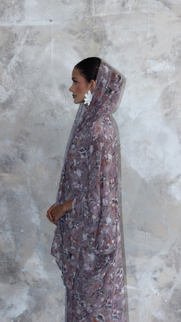 Sommer Lavender Printed Kimono and Scarf Set