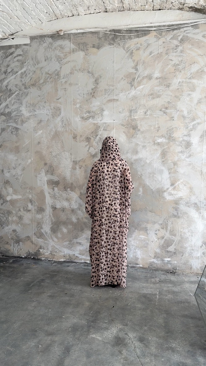 Sommer Black and Nude Print Kimono and Scarf Set