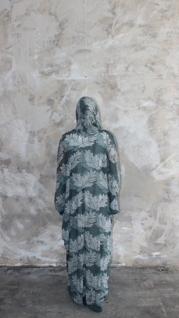 Sommer Cadet Blue Print Kimono and Scarf Set
