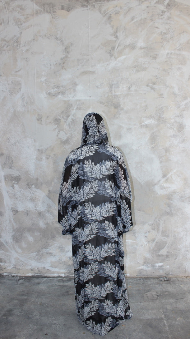 Sommer Dark Blue Print Kimono and Scarf Set