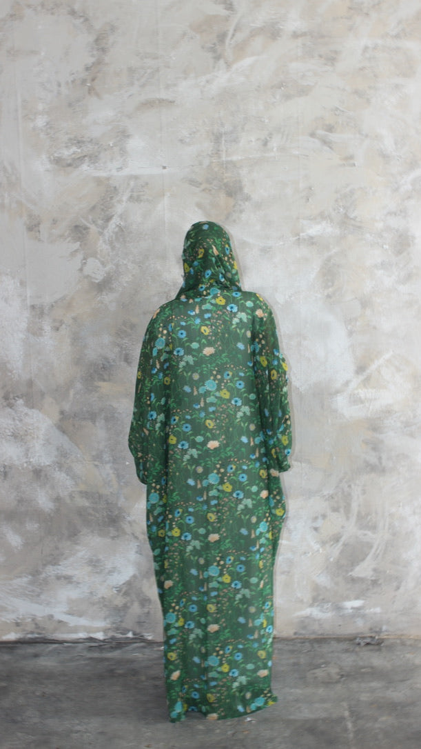 Sommer Forest Green Printed Kimono and Scarf Set