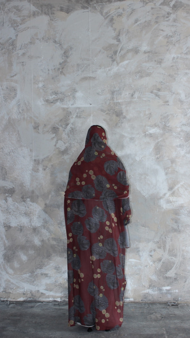 Sommer Wine Printed Kimono and Scarf Set