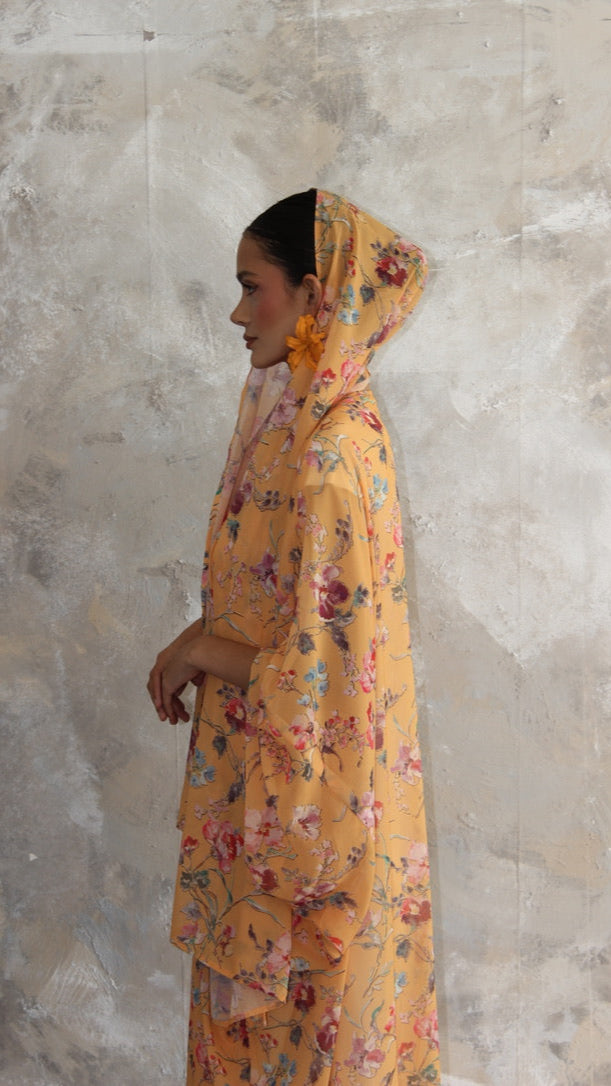 Sommer Orange Sun Printed Kimono and Scarf Set