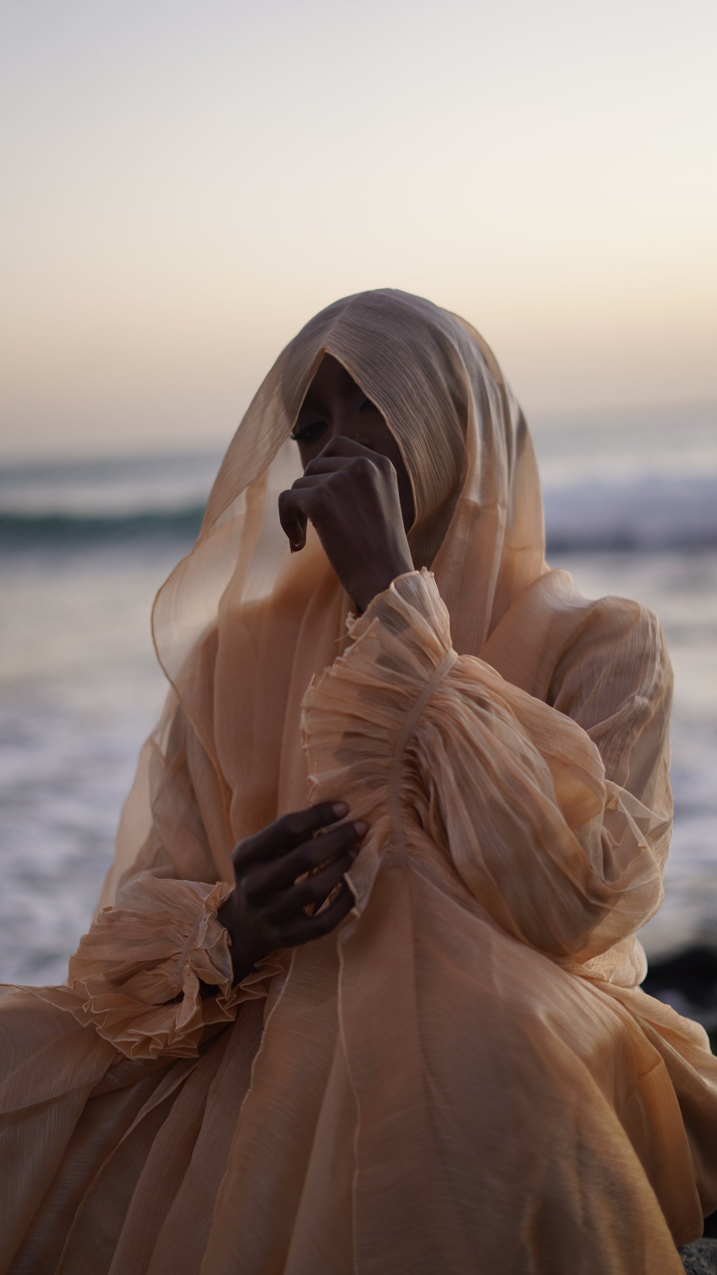 Laila Organza Abaya and Scarf Set in Pastel Peach