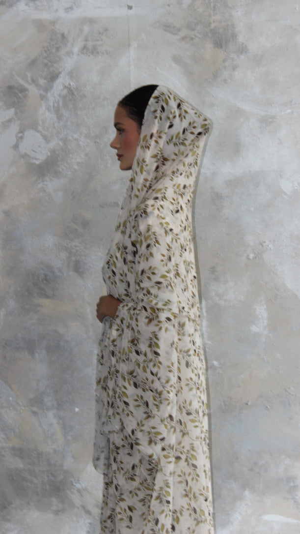 Sommer Olive Branch Printed Kimono and Scarf Set