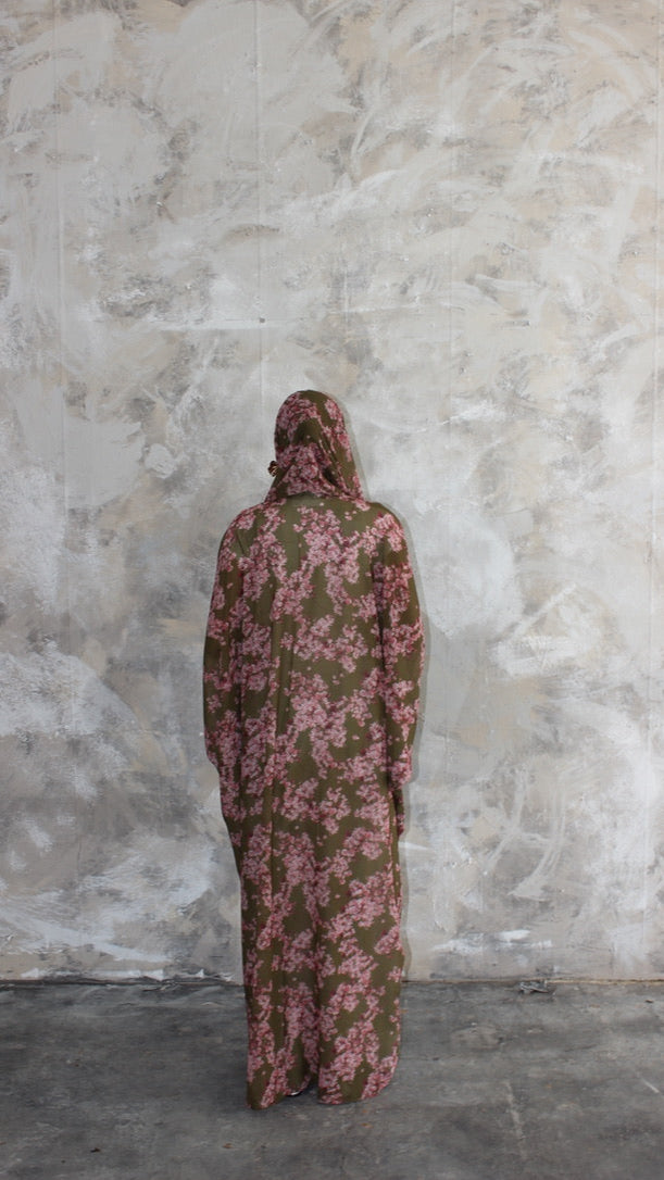 Sommer Khaki Printed Kimono and Scarf Set