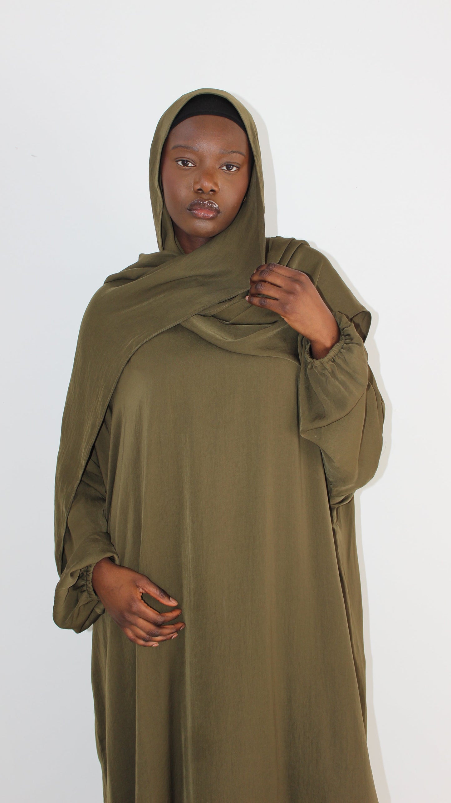Ilham Abaya with Scarf Attached in Olive