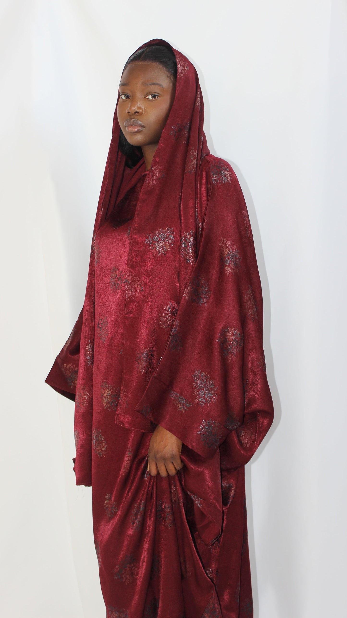 Hanifa Print Abaya & Scarf Set in Wine