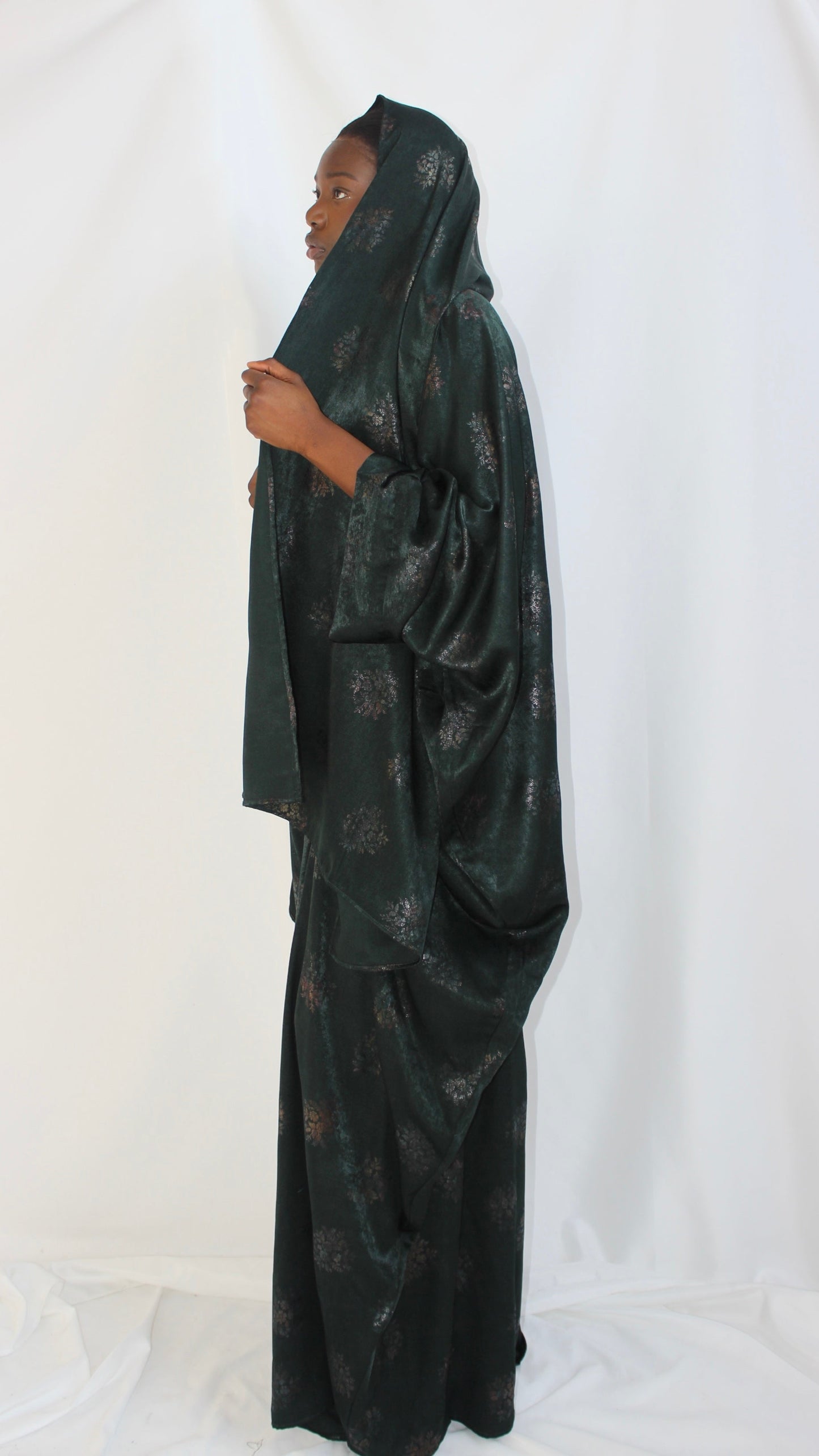 Hanifa Print Abaya & Scarf Set in Dark Green