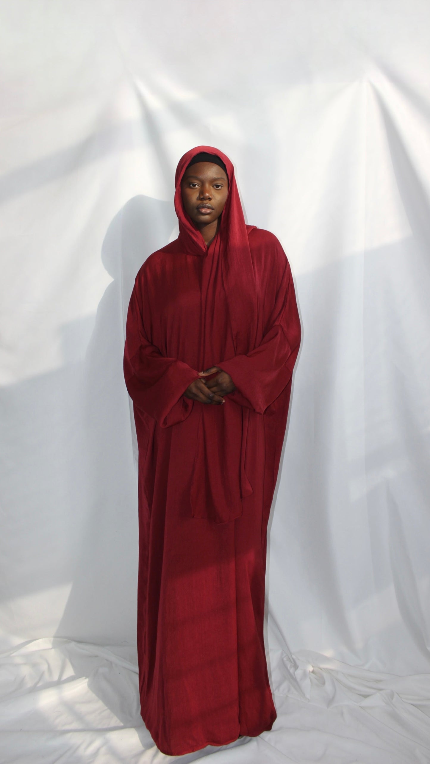 Ilham Abaya with Scarf Attached in Deep Red