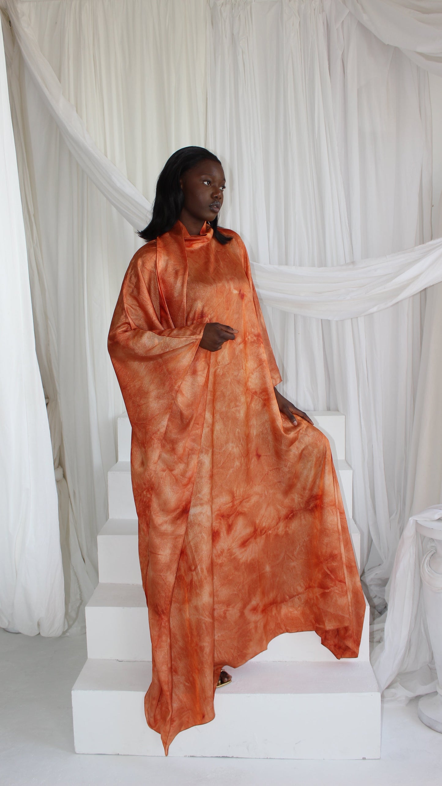KATSUMI ORANGE PRINT KAFTAN DRESS