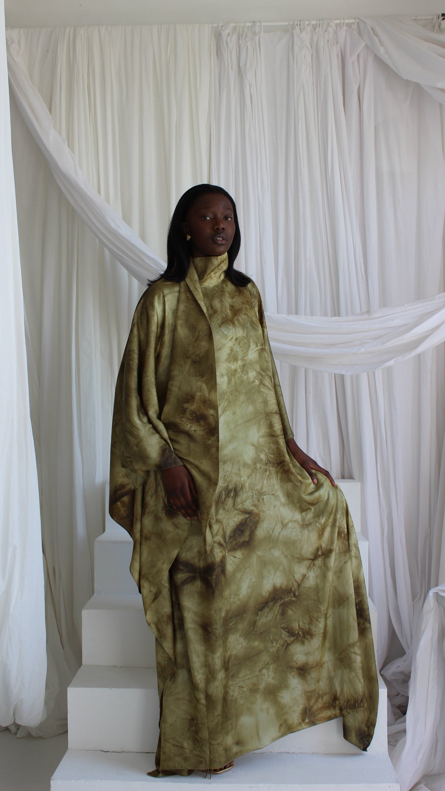 KATSUMI KHAKI PRINT KAFTAN DRESS