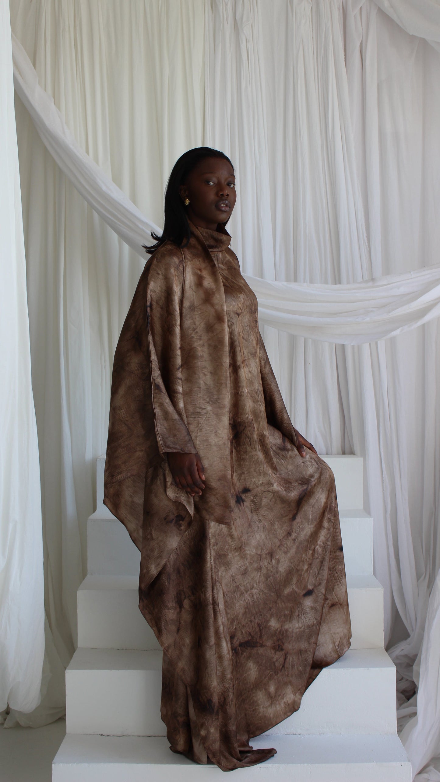 KATSUMI FUDGE BROWN PRINT KAFTAN DRESS