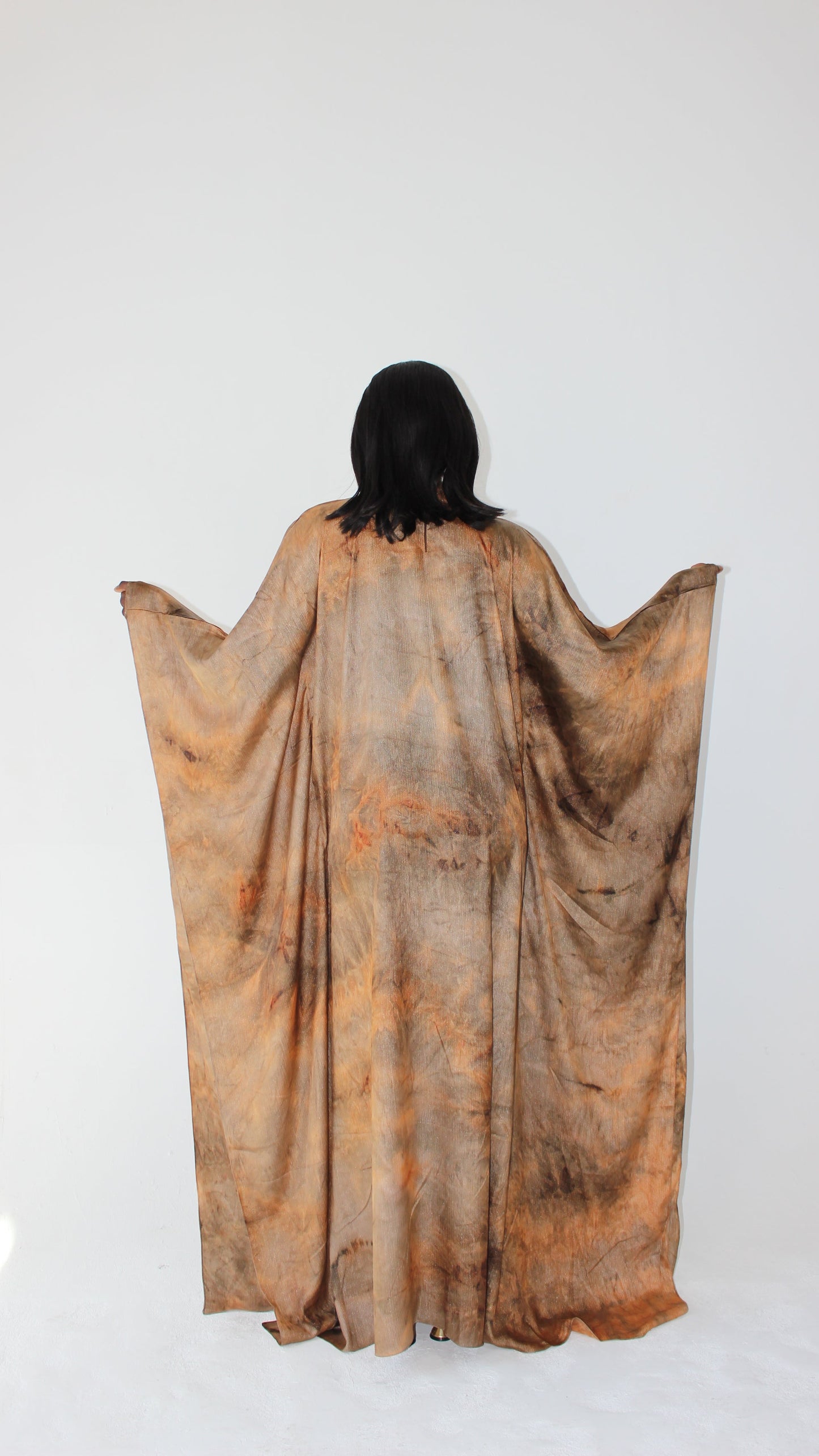 KATSUMI ORANGE & BROWN PRINT KAFTAN DRESS