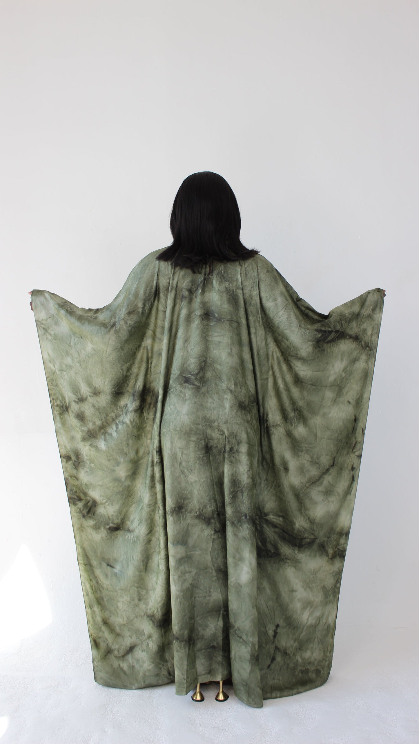 KATSUMI SAGE GREEN PRINT KAFTAN DRESS