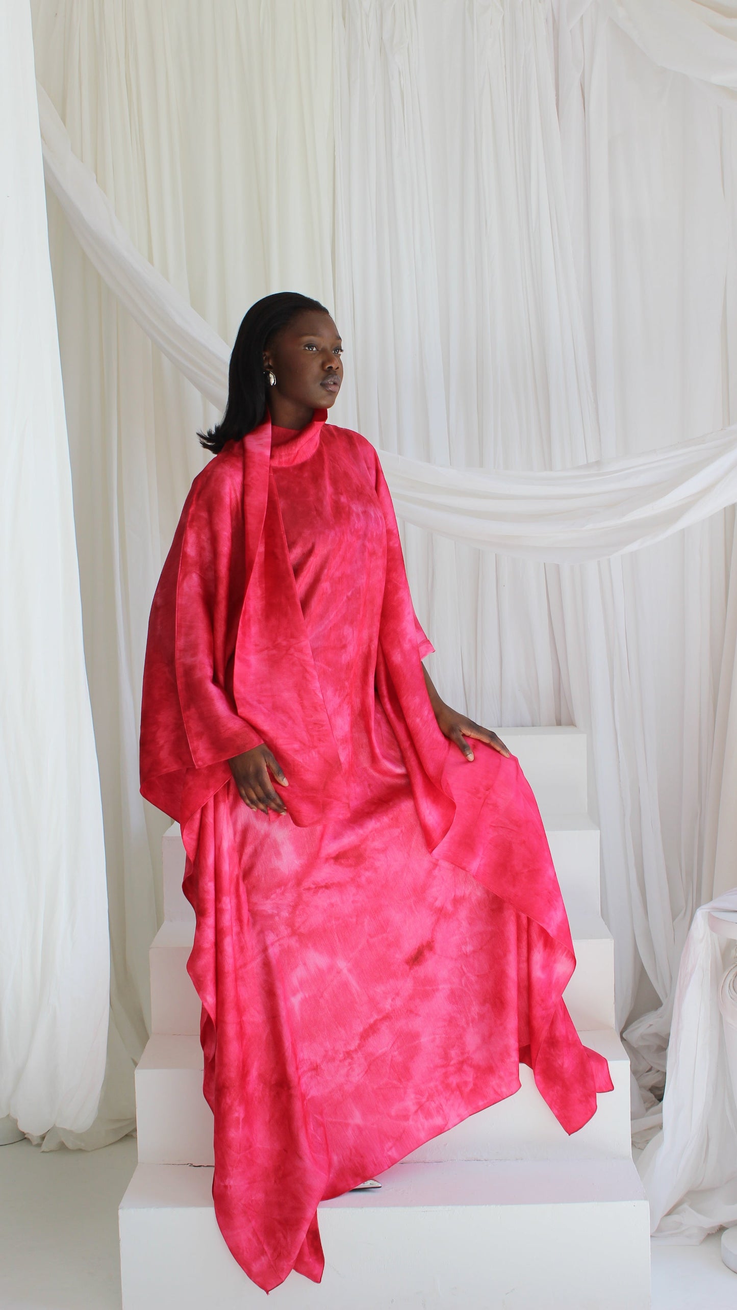 KATSUMI HOT PINK PRINT KAFTAN DRESS