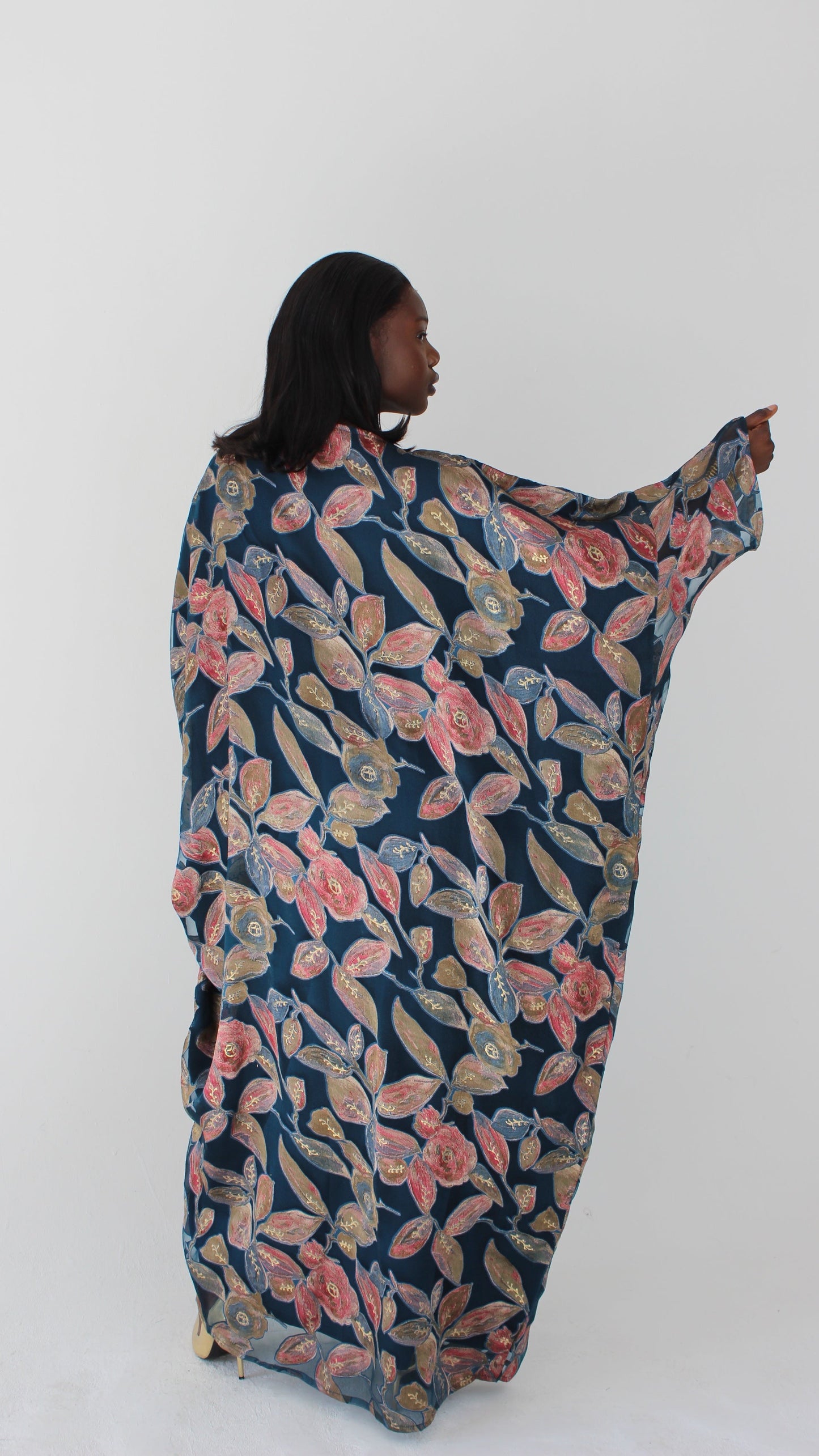 Awa Print Kaftan Style Dress in Teal Blue