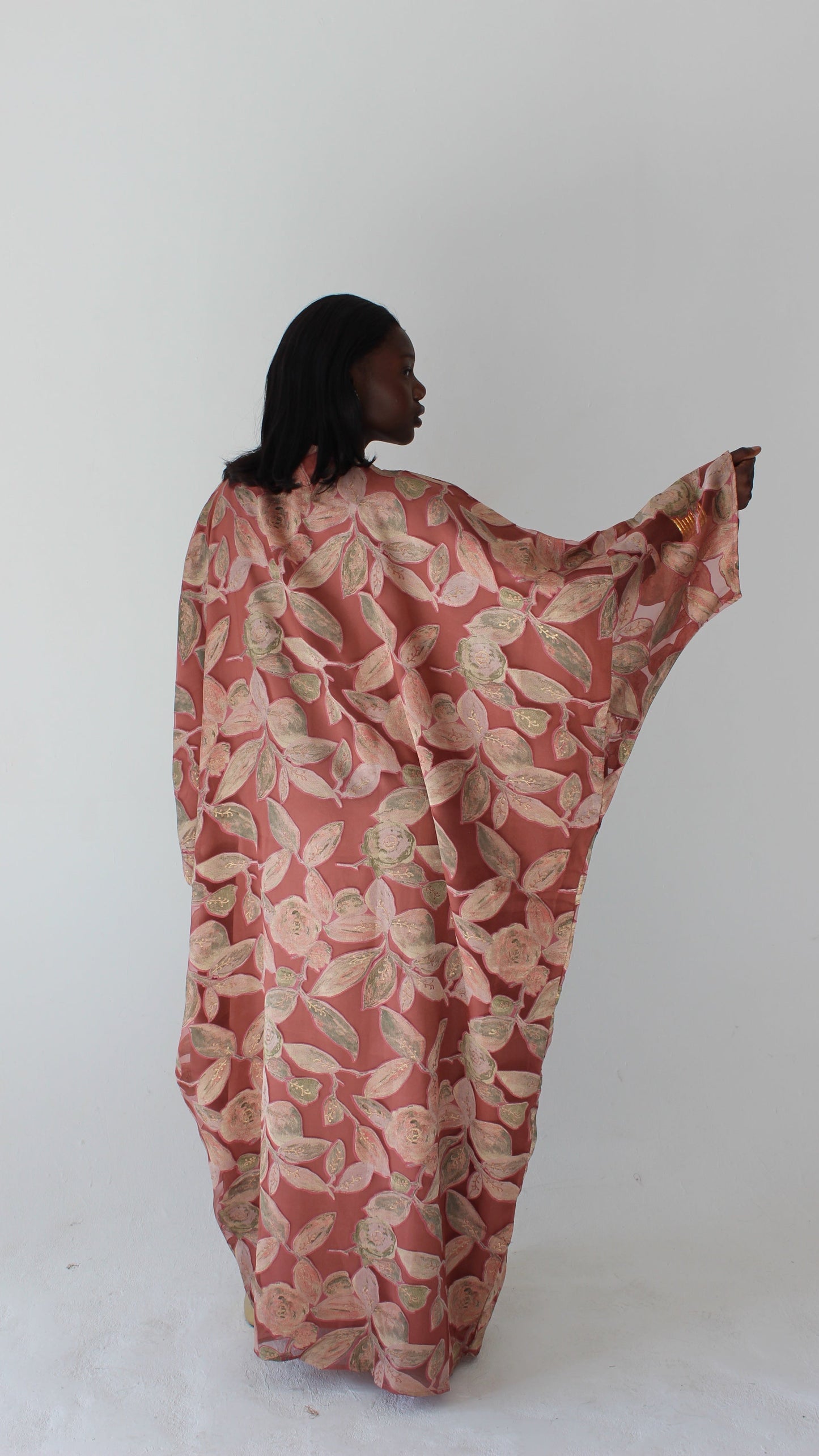 Awa Print Kaftan Style Dress in Coral Pink