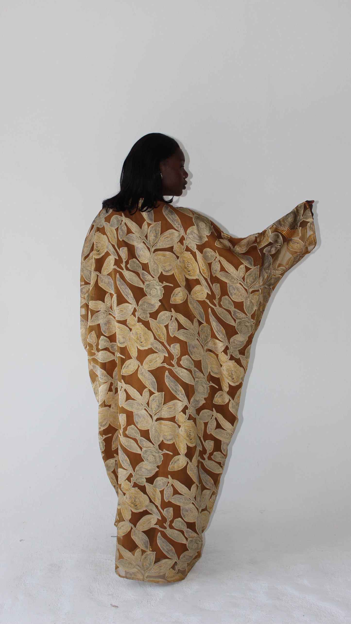 Awa Print Kaftan Style Dress in Mustard