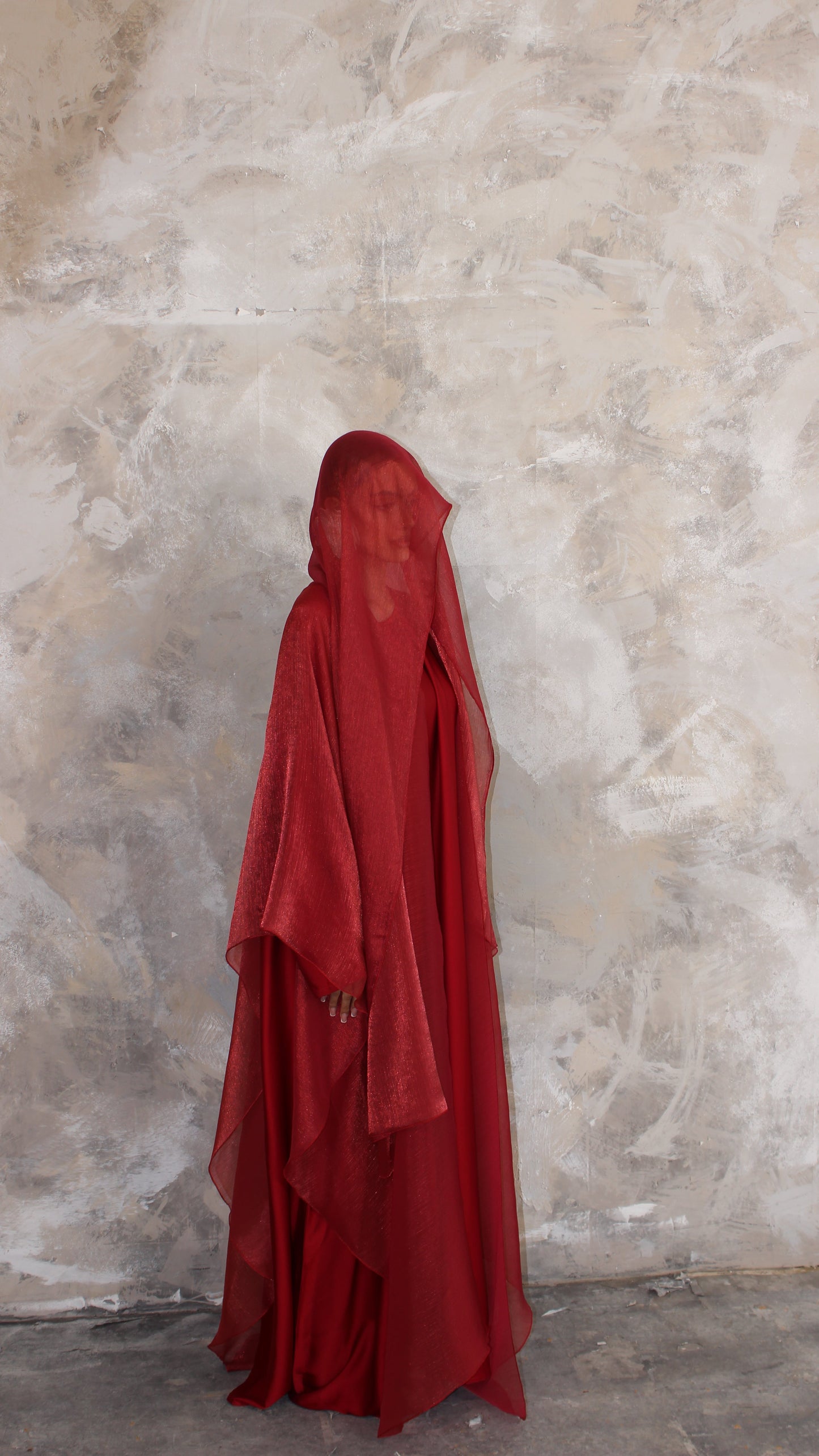 Alaia Organza Abaya and Scarf Set in Red