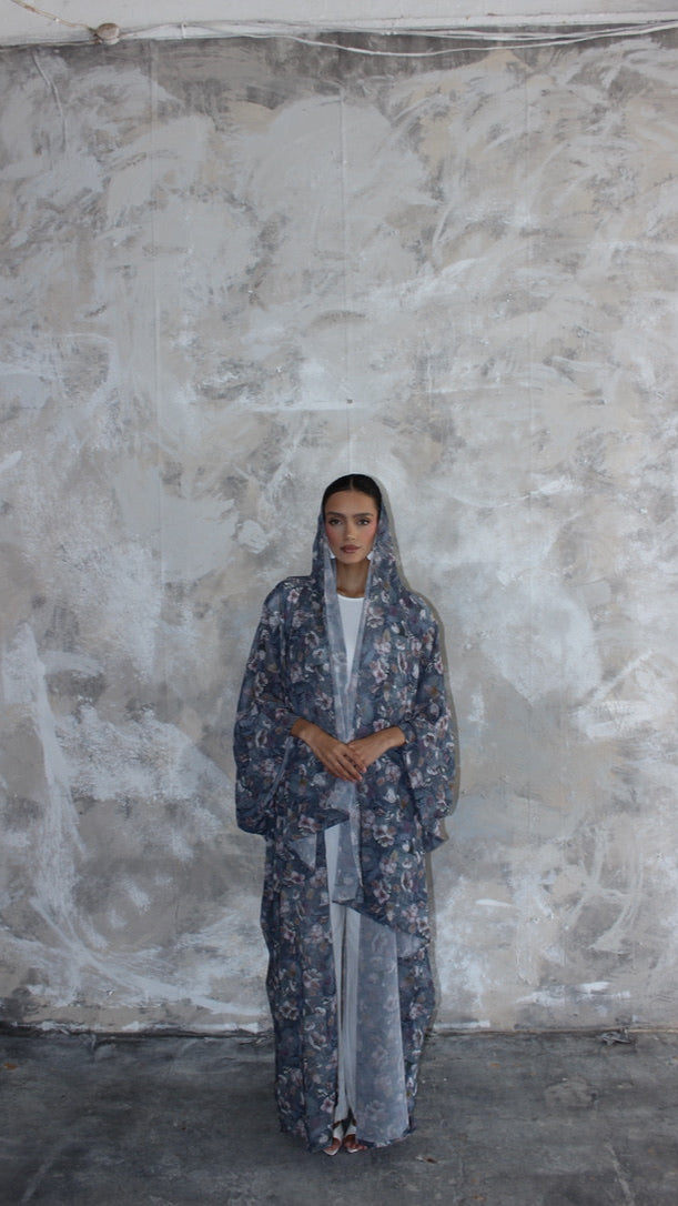 Sommer Ice Blue/Grey Printed Kimono and Scarf Set