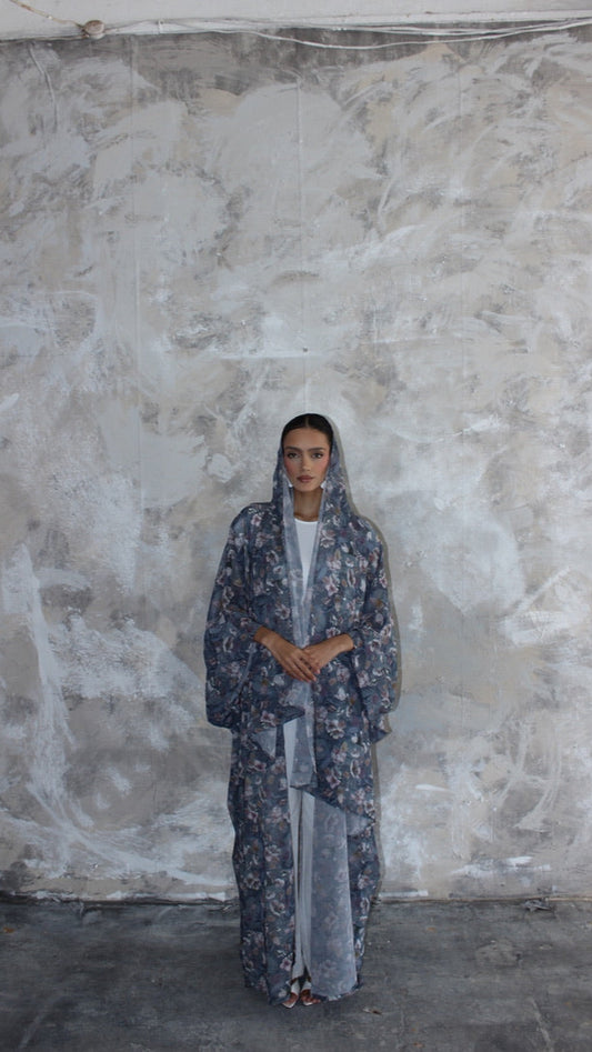 Sommer Ice Blue/Grey Printed Kimono and Scarf Set