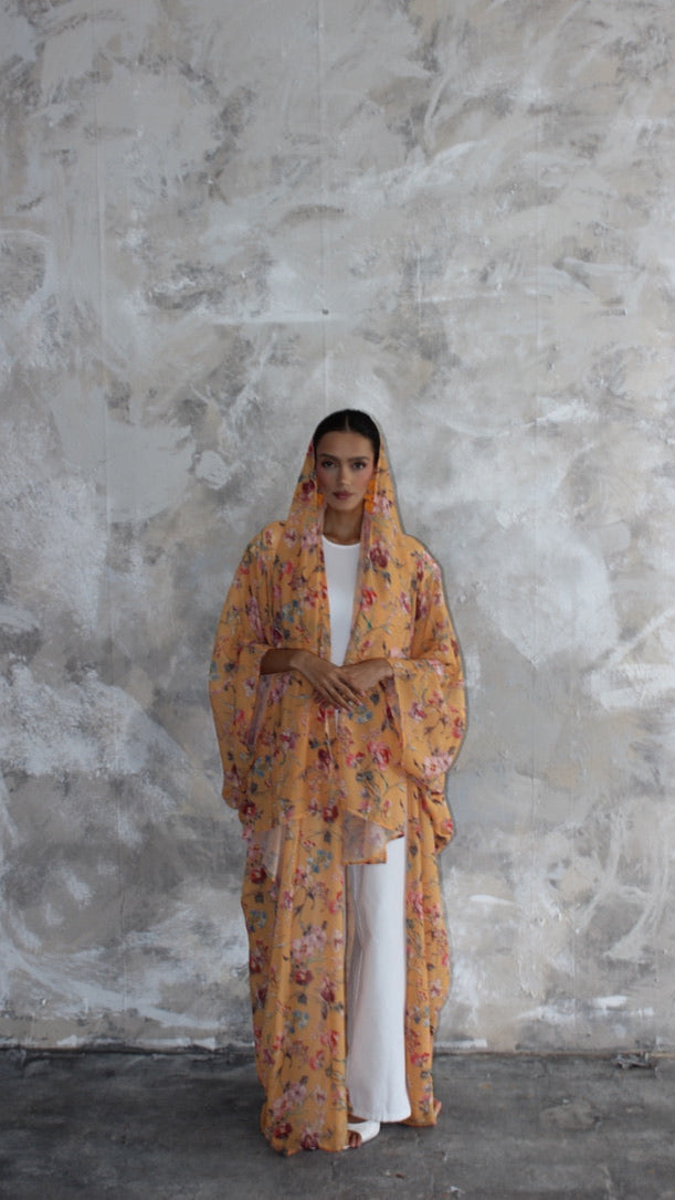 Sommer Orange Sun Printed Kimono and Scarf Set