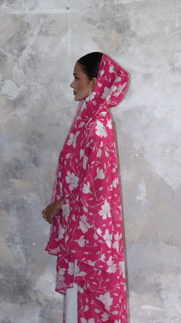 Sommer Hot Pink Printed Kimono and Scarf Set
