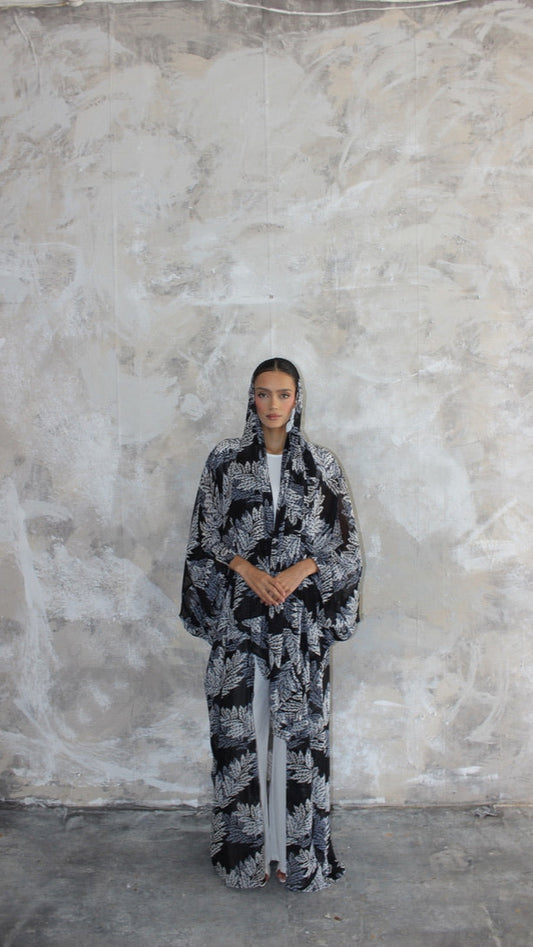 Sommer Dark Blue Print Kimono and Scarf Set