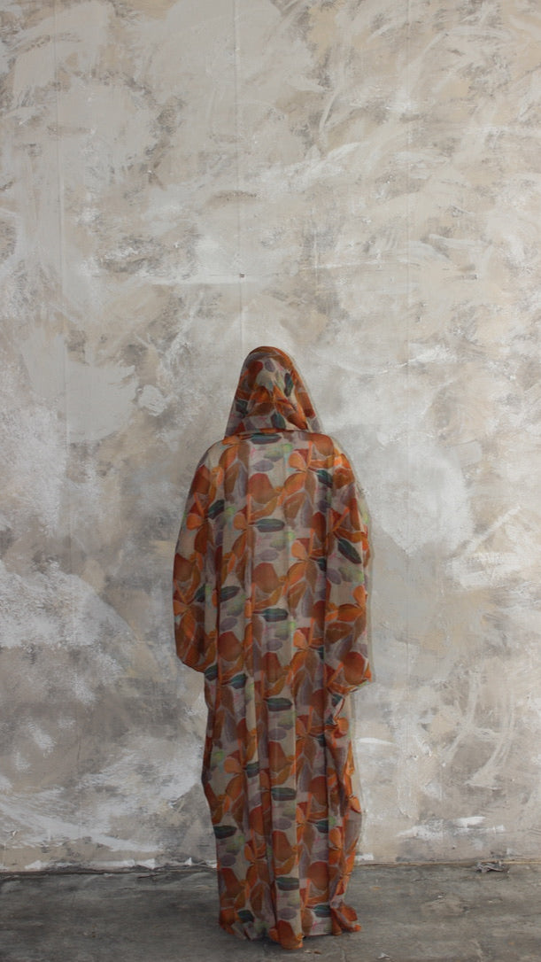 Sommer Brown Patchwork Printed Kimono and Scarf Set