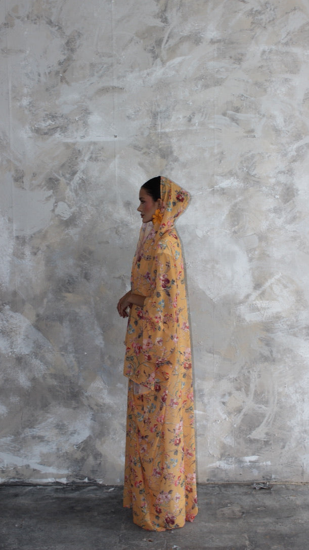 Sommer Orange Sun Printed Kimono and Scarf Set