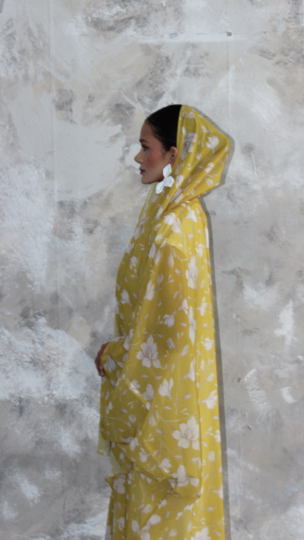 Sommer Mustard Yellow Printed Kimono and Scarf Set